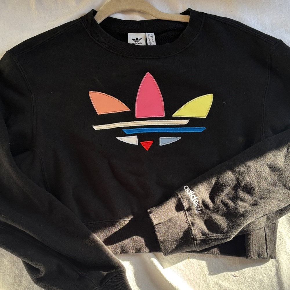 Adidas Black Sweatshirt with Colorful Trefoil Logo